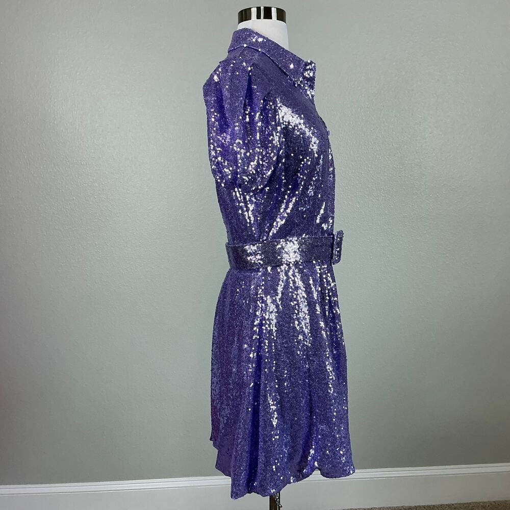 One33 Social Purple Cocktail Dress Sequined Belted Mini Fit and Flare Size 4 - Picture 4 of 13